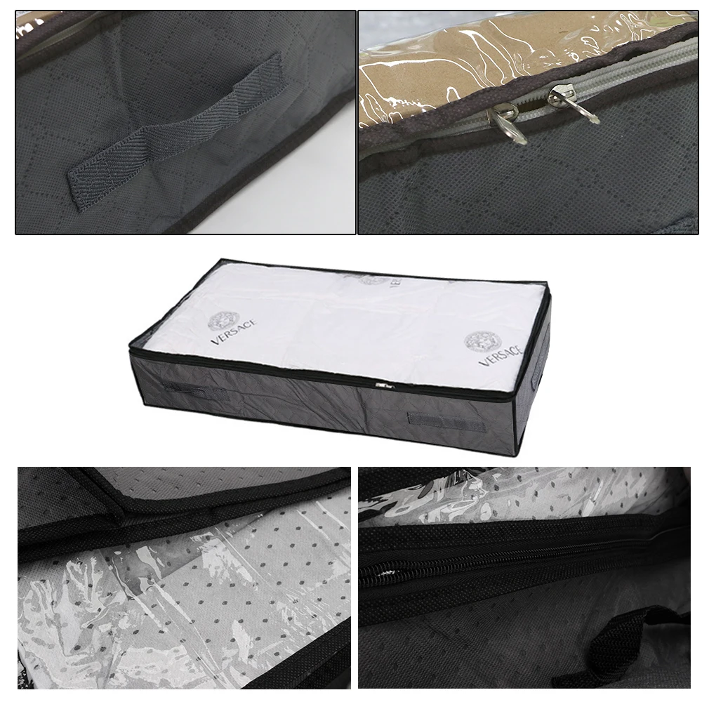 Foldable Under Bed Bags Under Bed Storage Boxes Zippered Organizer Thick Breathable 2 Pcs Underbed Clothes Storage Bags