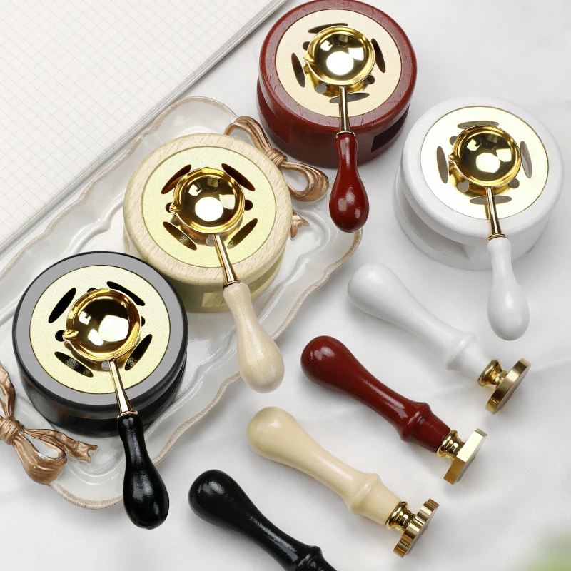 Craft Enthusiasts 3PCS Set - Wax Seal Stamp, Lacquer Furnace, Solid Wood Stove, Fire Paint Seal, Wax Spoon and Melting Pot