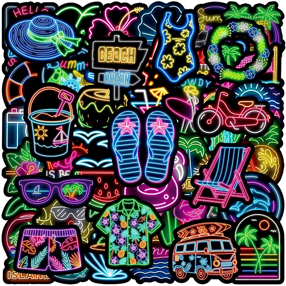 10/30/50 Stück Lustige Sommer-Strand-Neonlicht-Aufkleber Cartoon Kreative Abziehbilder DIY Scrapbook Handy Gitarre Kühlschrank Aufkleber Dekoration