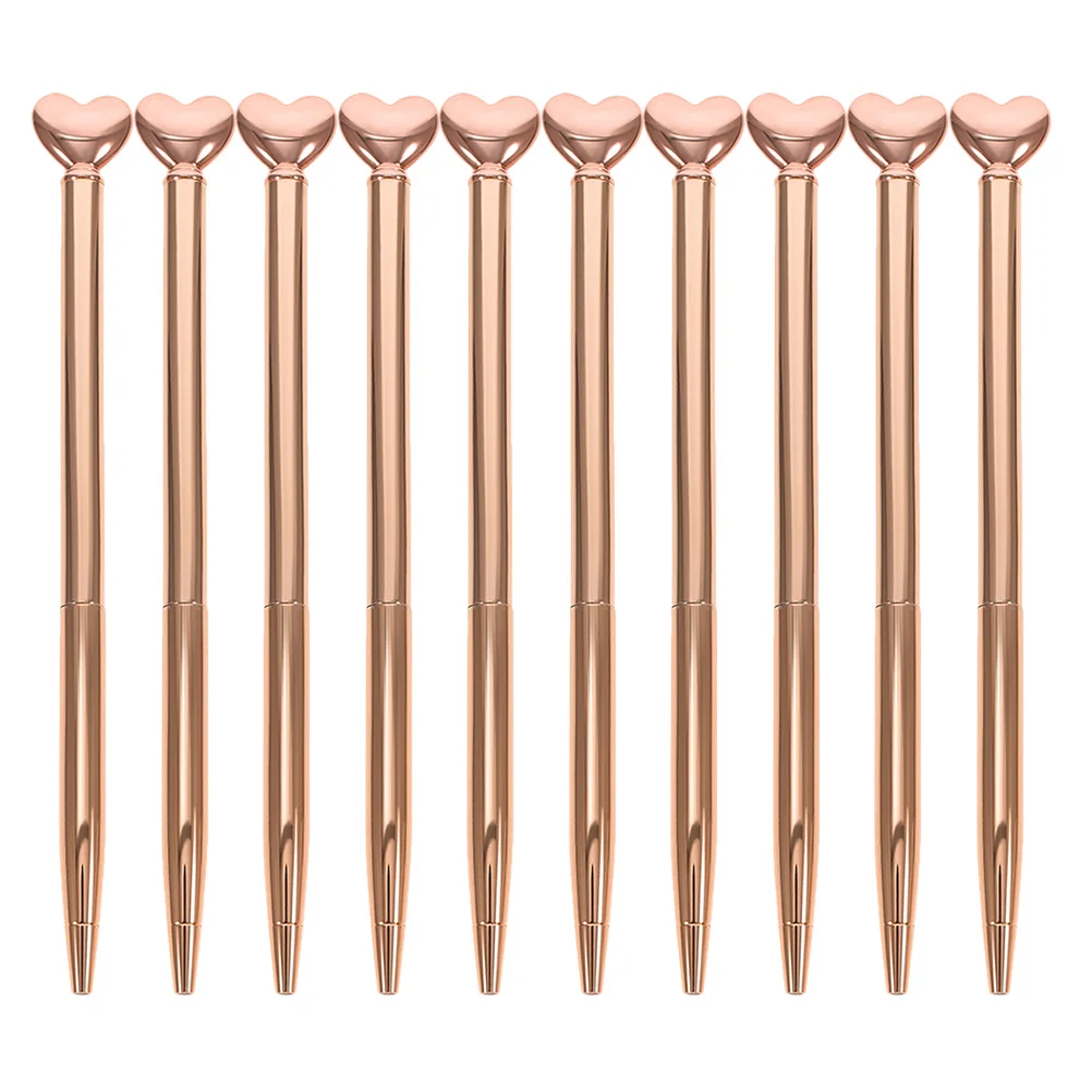 

10Pcs Heart Shaped Ballpoint Pens Retractable Metal Writing Tools Medium Point 1Mm Blue Ink Valentine's Day Wedding Office Gifts