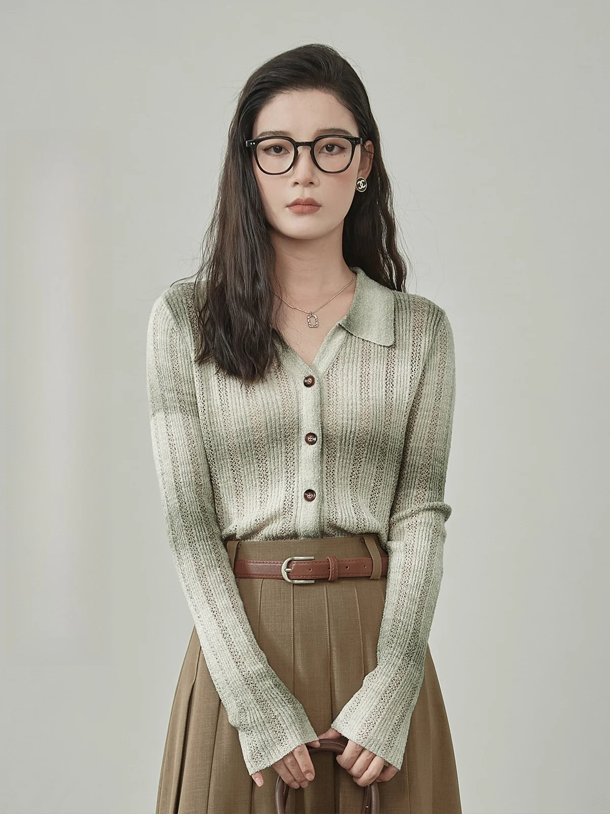 

Huixi Slim Fit Long Sve вязаный открытый кардиган женский осенний новый ажурный тонкий топ с v-образным вырезом в Корейском стиле Sle Commut...