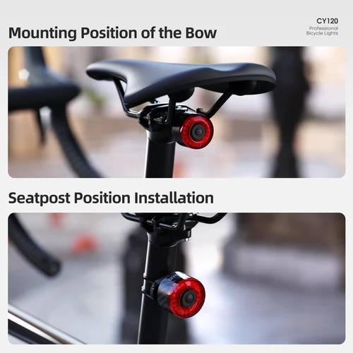 Imagen 2 del producto Luz trasera de bicicleta de freno inteligente CYCLAMI, arranque/parada automática, detección de freno, luz trasera de bicicleta, detección de vibración, despertador, luz trasera de carbono