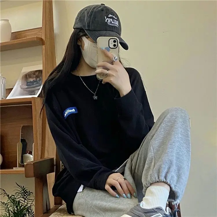 Damessweatshirts Grote maten Tops Japans Retro Gemakkelijkste match Fluweel Buiten Amerikaans Lange mouwen Baggy Student Vrije tijd Roze