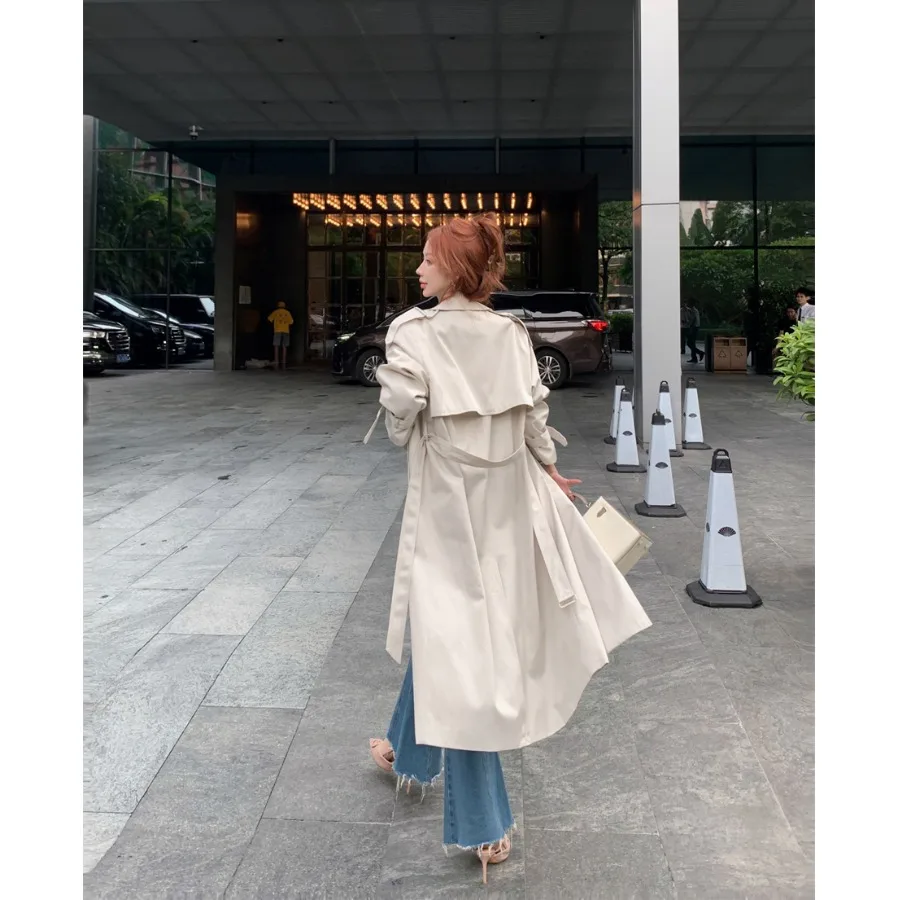 Ele Briti Sle Long Sve Coat Women's Loose Fit Midi Length Slimming Outerwear Autumn New Arrival Commute Sle