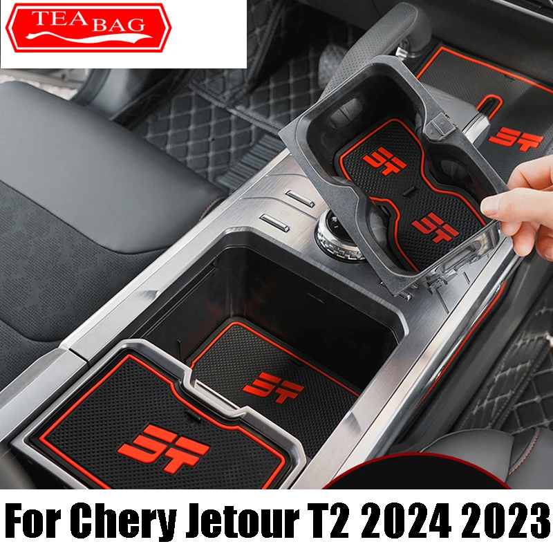 

For Chery Jetour T2 2024 2023 Car Styling Non-Slip Mat Door Groove Pad Rubber Gate Slot Cup Cushion Decoration Auto Accessories