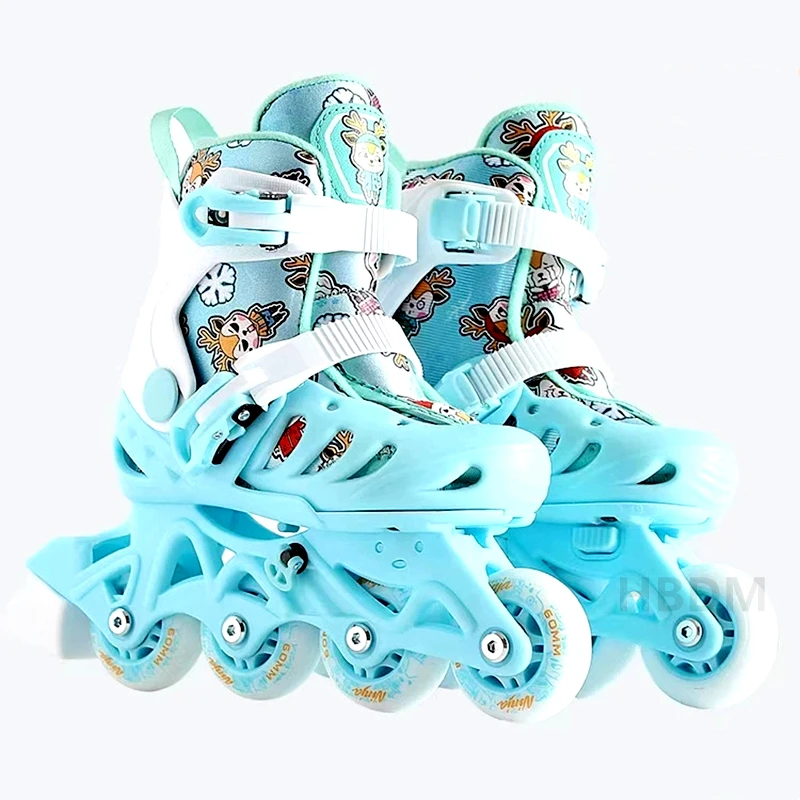 

X60 Blue Inline Skates Roller Skates Kids Youth Skates With Brake Lock Wheel Adjustable Size Removable Washable Size 30-37