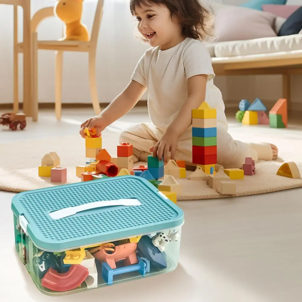 Toy Organizer Construction Board Cover Organizer Transparent Jewelry Storage Case with Lid Multiple Compartments for Building