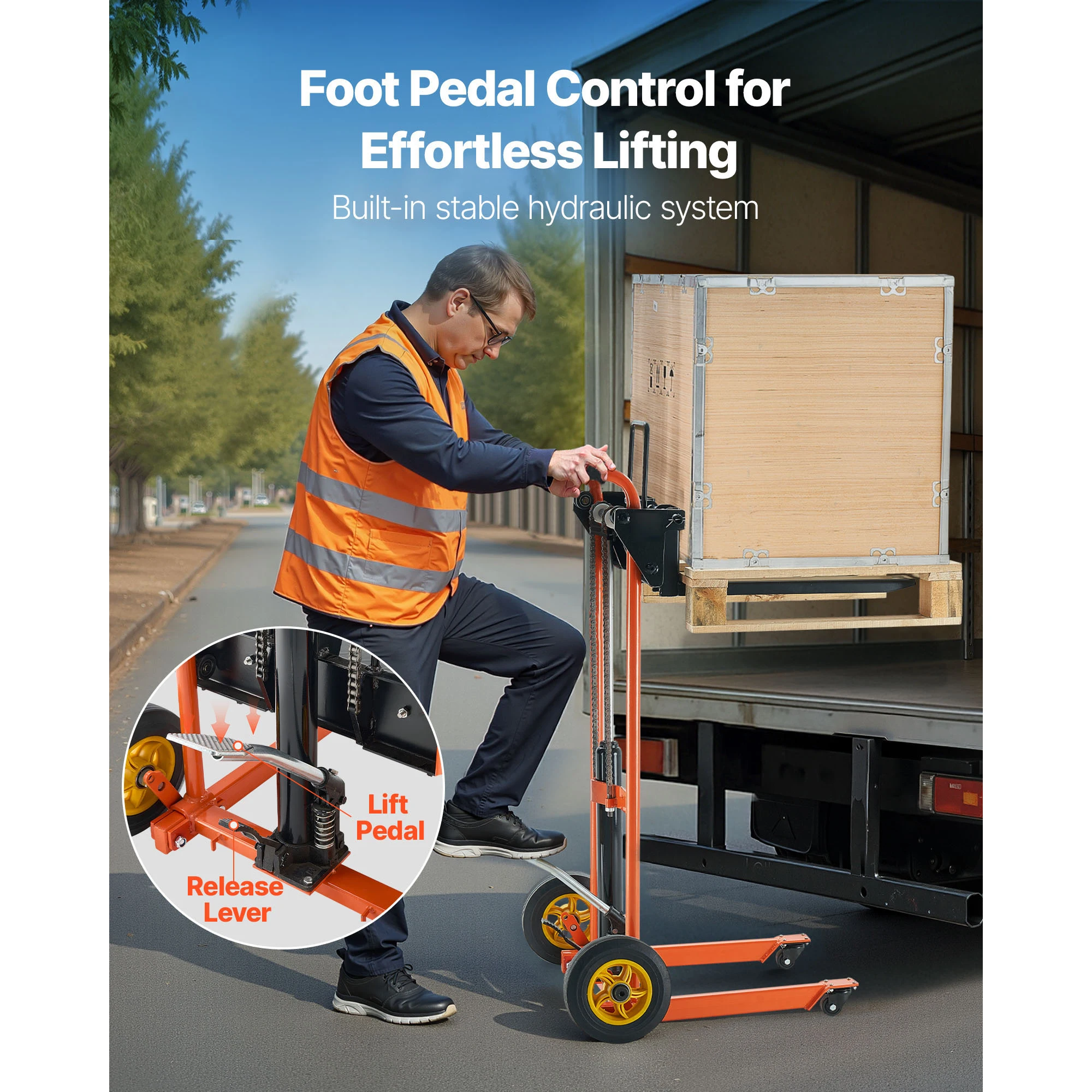 SucceBuy 450Lbs Hydraulisch Materiaal Lift Lier Stapelaar met Vork Lift Tafel 35in/40in Max Hefhoogte Pallet Truck Dolly