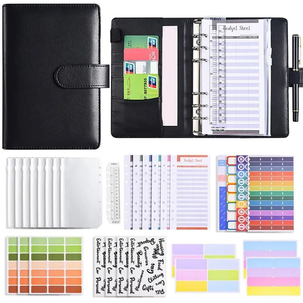 

with Zipper Cash Envelopes Budget Binder Expense Sheets A6 Savings Binder PU Leather Budgeting Budget Planner Organizer Adult
