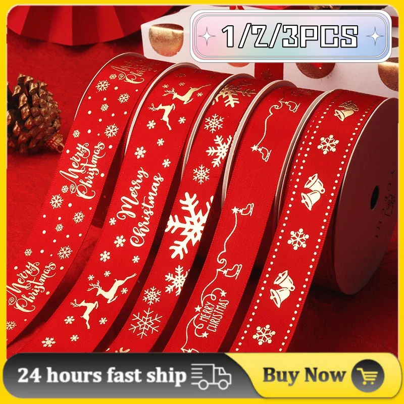 5yards 25mm Christmas Ribbon Printed Christmas Polyester Ribbon For Handmade Design Christmas Decoration New Year's Gift Tape