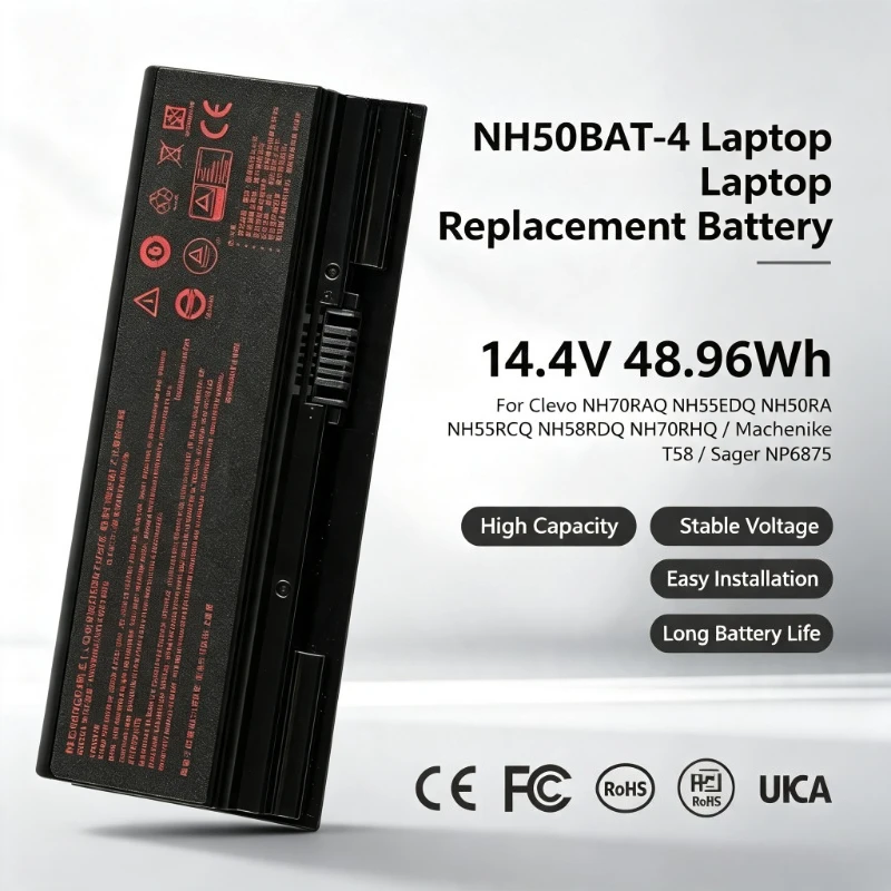 NH50BAT-4 14.4V 48.96Wh Laptop Battery for Clevo NH70RAQ NH55EDQ NH50RA NH55RCQ NH58RDQ NH70RHQ, Replacement for Machenike T58