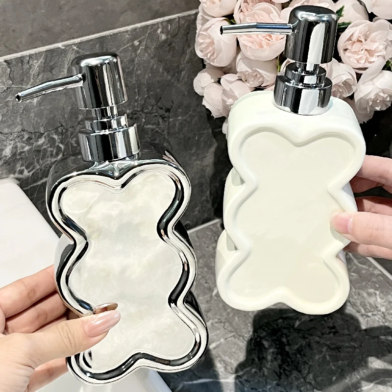 Modern Floral Ceramic Soap Dispenser Press Type Electroplating Silver Lotion Bottle Portable Hotel Shampoo Moisture Bottled Home