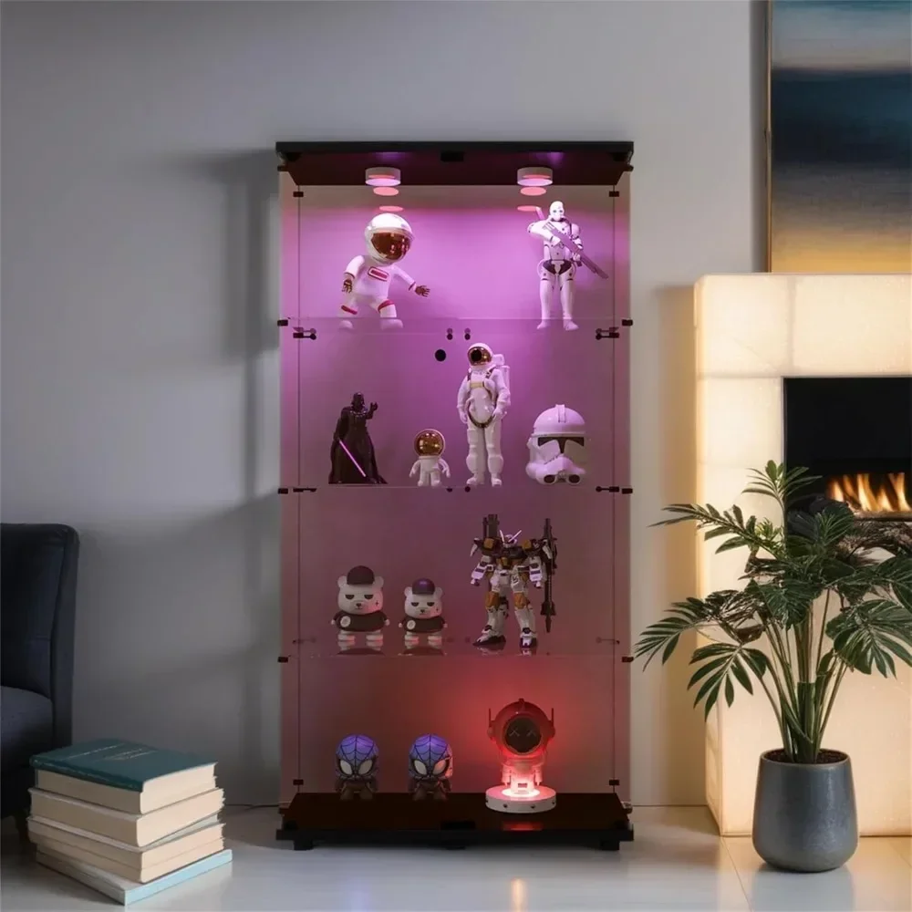 XMSJ Glass Display Cabinet with Lights and Lock, Display Case  Cabinet with Glass Door, Floor Standing Showcase,Glass Display