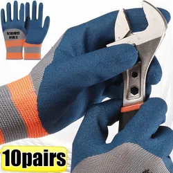 Tire Rubber Gloves Wear-resistant Non-slip Gloves Nylon Blue Work Gloves Coldproof Protection Gardening Safety Glove 10/1pairs
