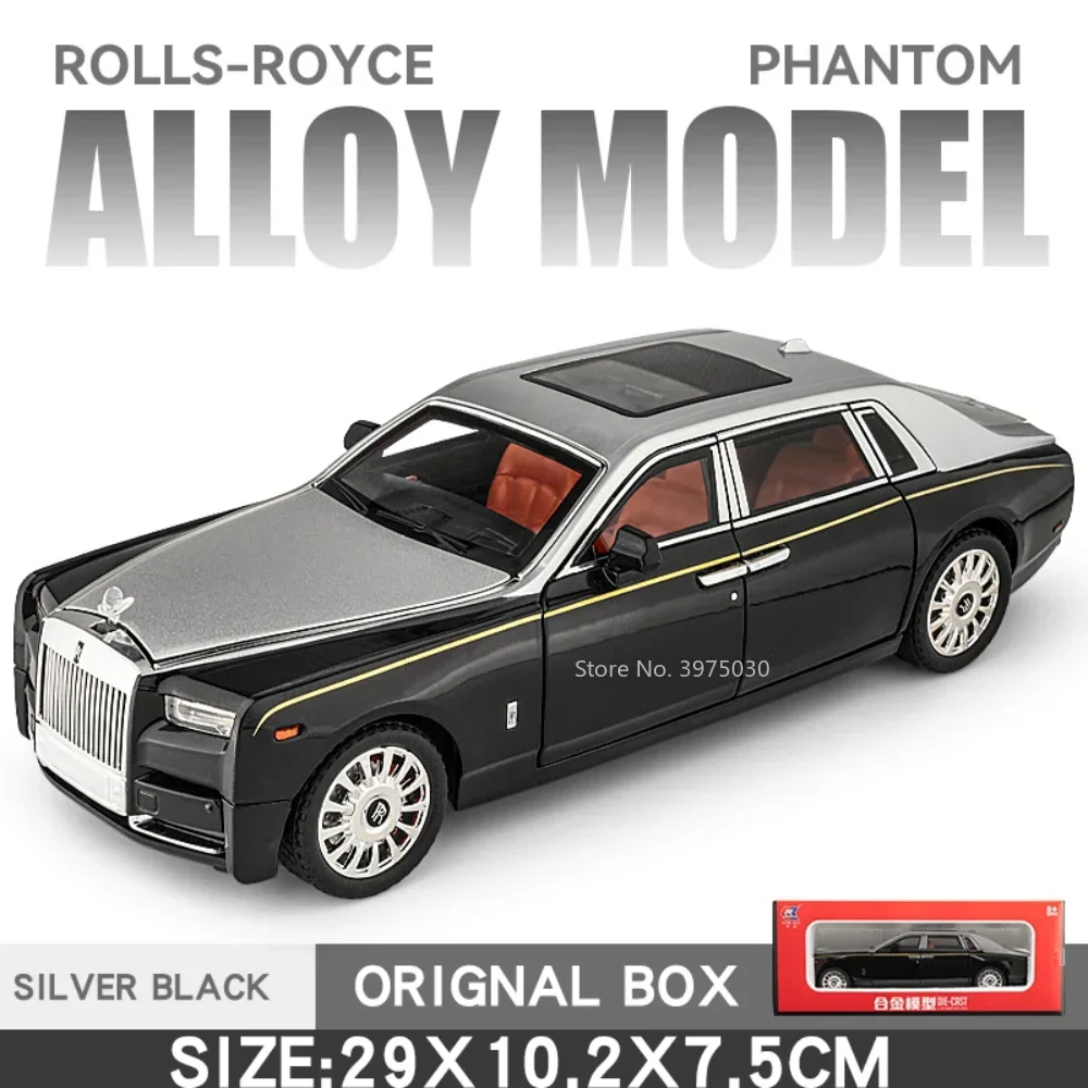 Rolls Royce Phantom Alloy Car Model, Metal Diecasts Veículos, Luz de Som Simulada, Presentes para Crianças, 1:18