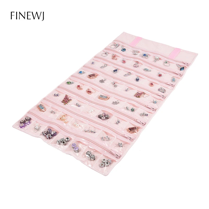 Portable Ring Earrings Jewelry Roll Up Travel Bag Clear Grids Bracelet Necklace Display Organizer Storage Carrying Zipper Pouch