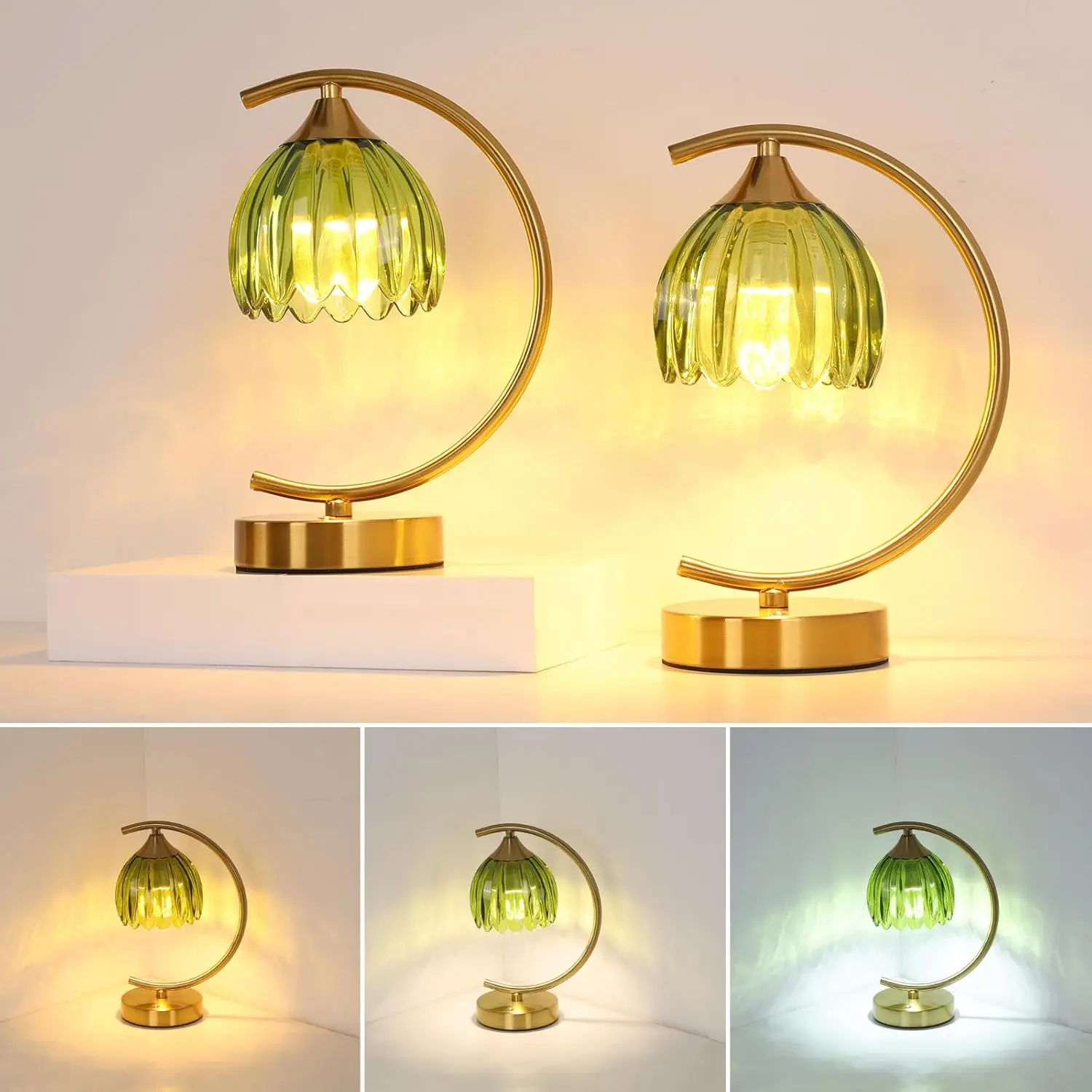 

Set of 2 Green Tulip Table Lamps, Cordless Touch Control with 3 Color Temps & Dimming, Rechargeable for Living Room, Bedroom