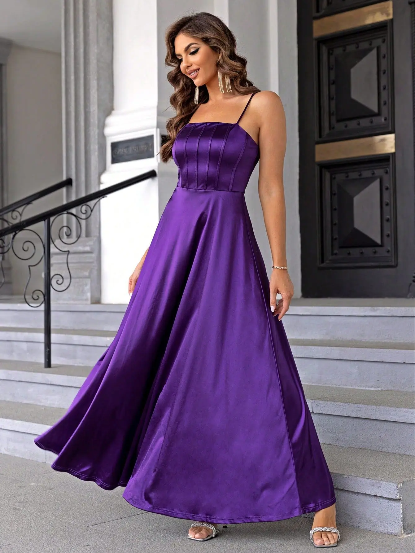 Moda feminina cor sólida cetim camuflagem suspender vestido de noite 2025 novo