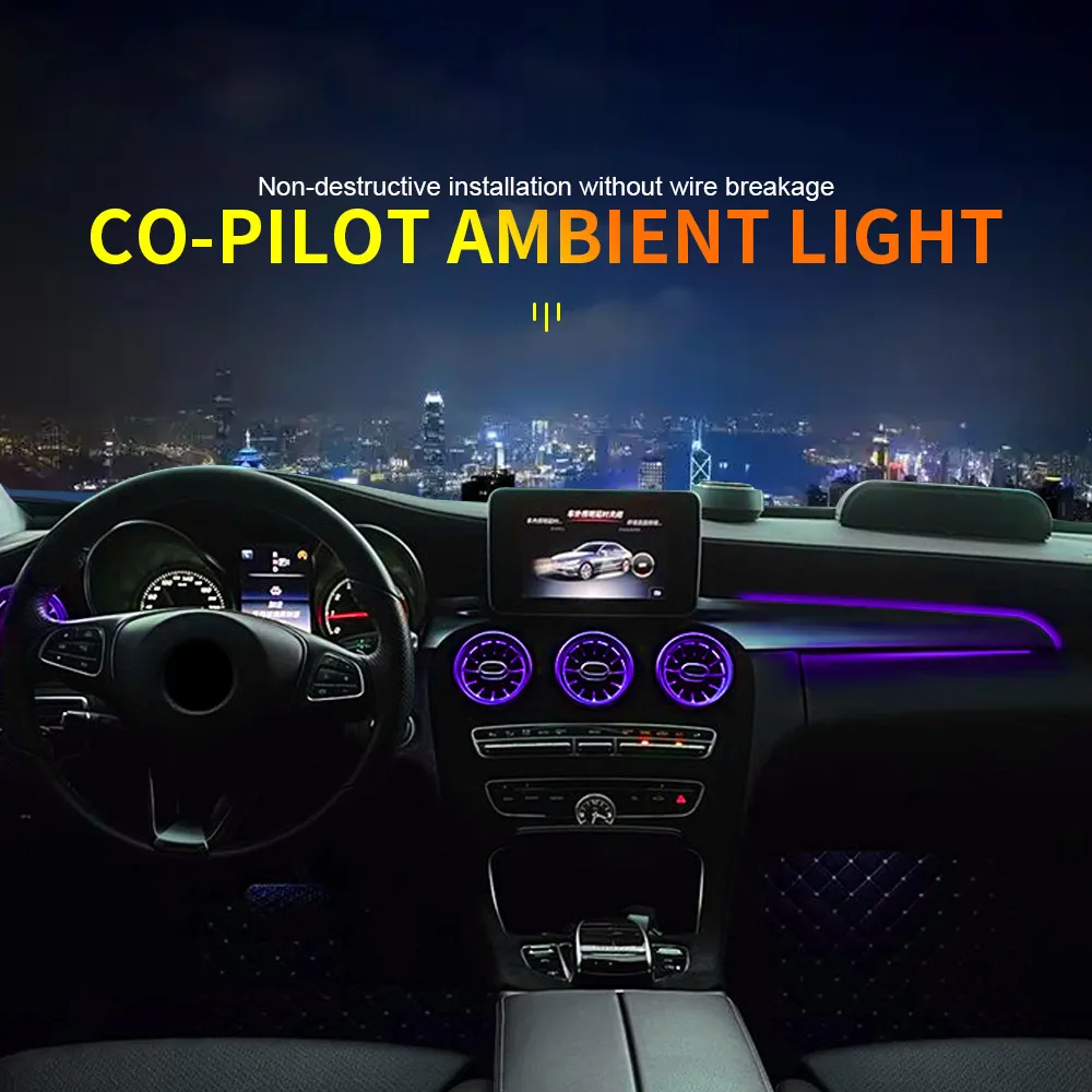 For Mercedes-Benz W205 C Class X253 GLC Ambient Lights Co-pilot LED Decoration Cover 3/12/64 Color Passenger Panel Retrofit Kit