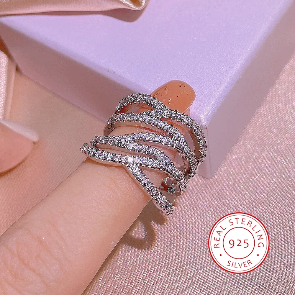 Vintage Retro Multi-layer Winding Full Stone Ring Female European and American Fashion Party Engagement 925 Silver Plated Ring