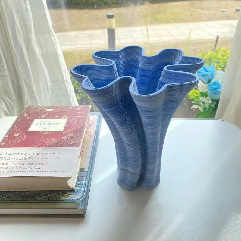 Creative 3D Printed Blue Ceramic Vase Flower Arrangement Decoration Home Livingroom Furnishing Crafts Hotel Office Desk Ornament