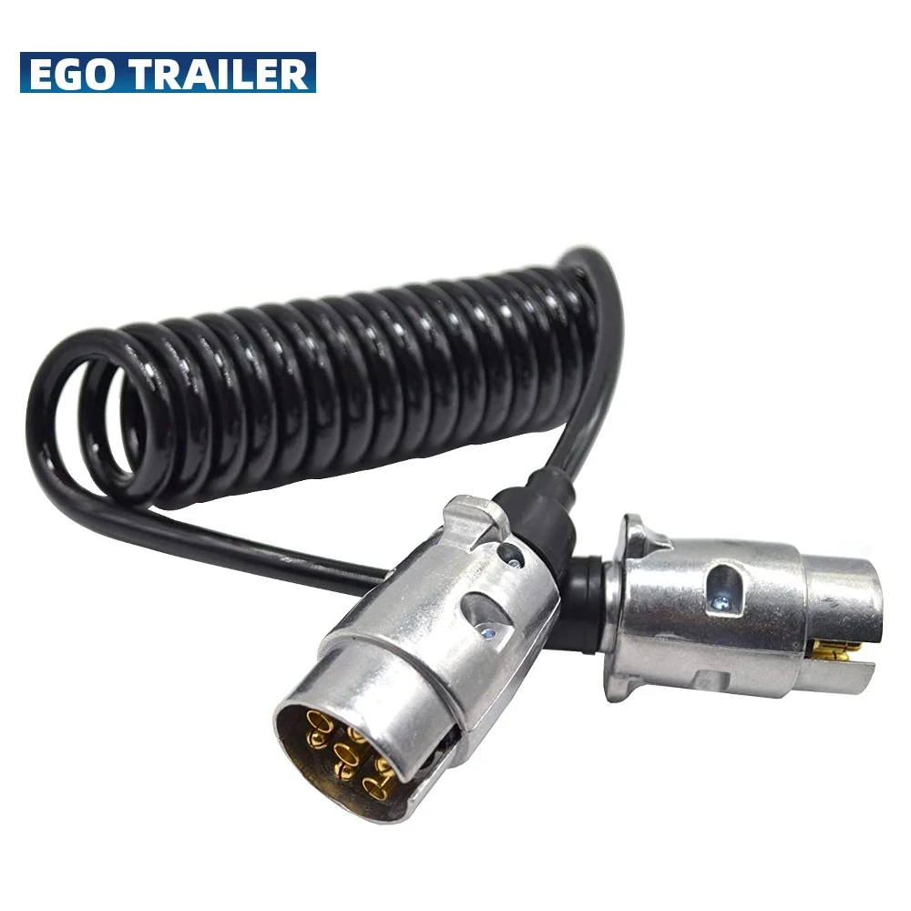 

3 Meters Spring Cable With Two 7pin 12V Aluminium Plugs Curly Spiral Coiled Wire For Trailer Towing Electrics Metal