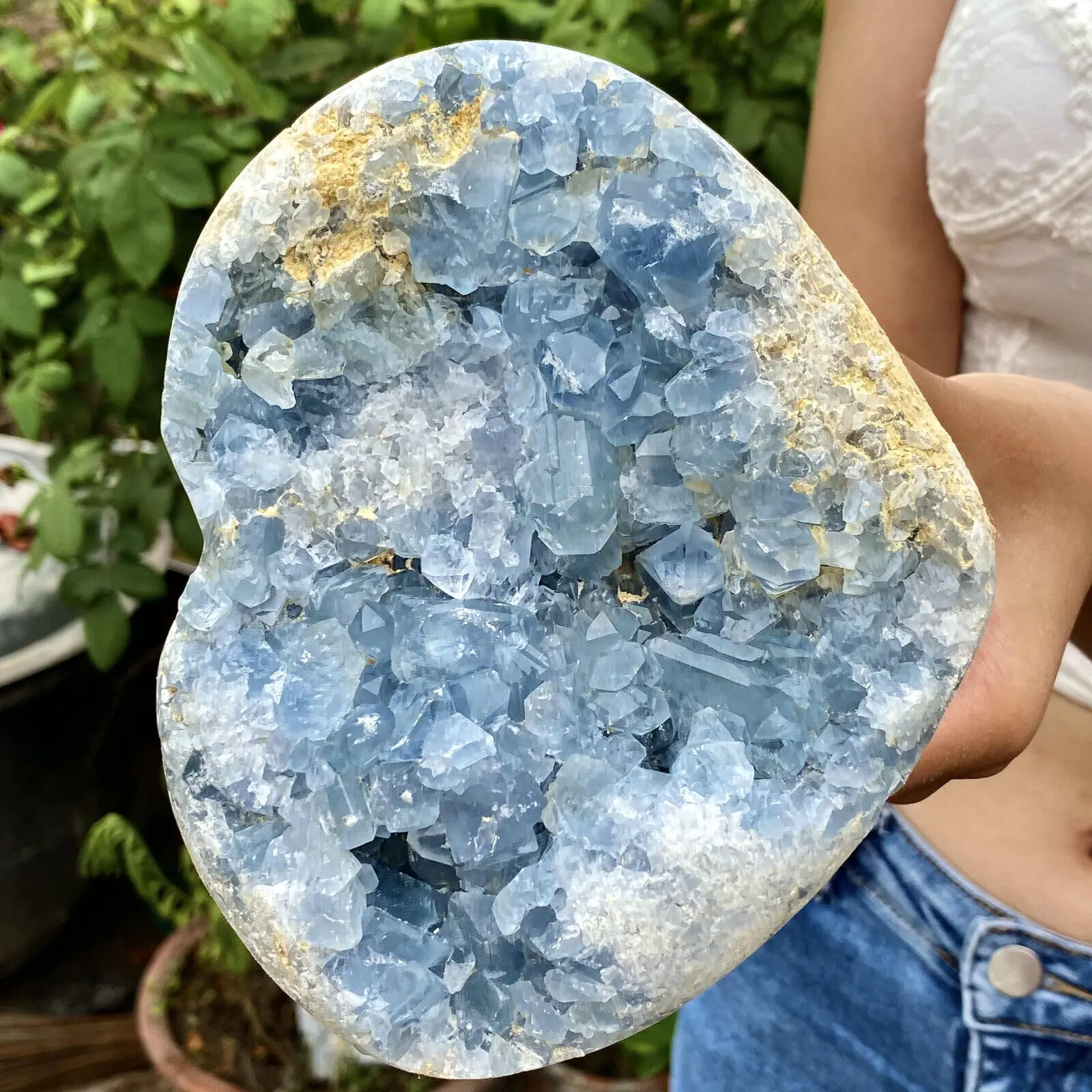 1pc Natural Celestite Crystal Quartz Energy Gem Heart-Shaped Crystal Cluster Reiki Healing Gift Room Decoration Home Furnishings