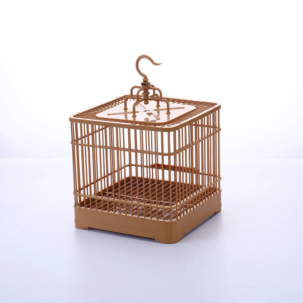 

1 Set Plastic For Parrot Budgie Cockatiel With Hanging Hook Standing Pole Tray Spacious Play Rest Square Cage Bird Accessory Pet