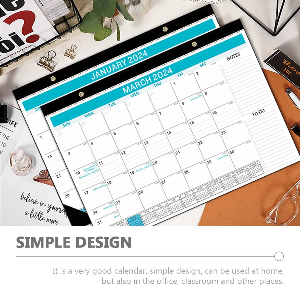 

2024 Countdown Wall Calendar English Hanging Monthly Planner Paper Blue Classic Daily Use Noting Office Room Decor 2025
