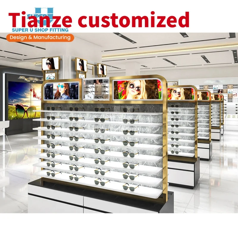 (customized)Luxury Eyewear Shop Interior Design Decoration Glasses Storage Cabinet Custom Optical Display Shelf