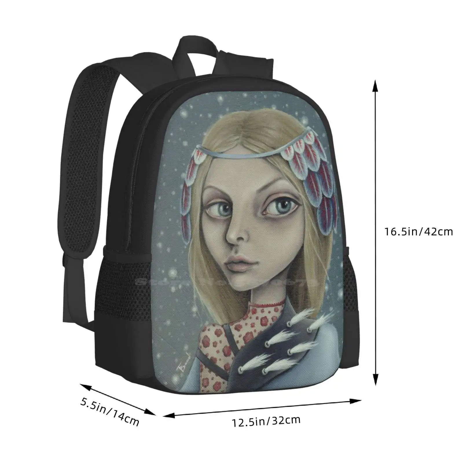 December Backpack For Student School Laptop Travel Bag Woman Portrait Surreal Pop Snow Cape Headpiece Fashion December Winter