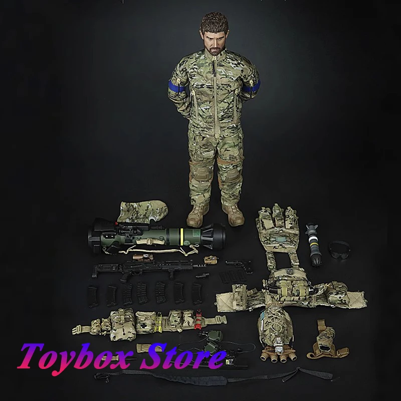 MINITIMES Toys M047 1/6 Ukraine PMC Camfoulage Tuch Militär Actionfigur Statisches Gewehr Modell Dekor 12" Komplettset Soldatenmodell
