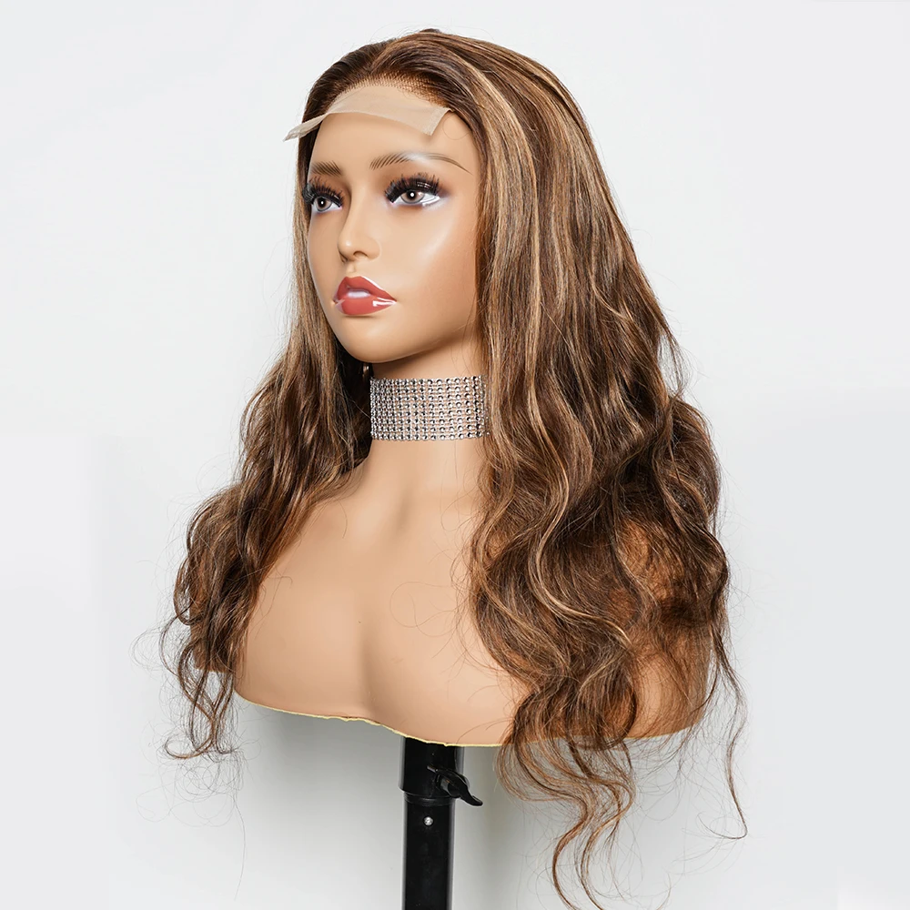 

P4/27 Body Wave 4*4 Lace Closure Wigs Remy Brazilian Human Hair Wig Highlight Brown Mixed Honey Blonde Colors 4x4 Lace Wig