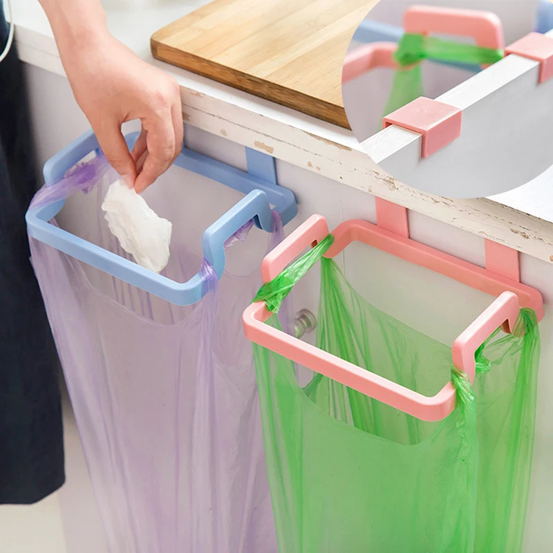 Trash Rack Storage Garbage Bag Holder Cupboard Door Back Kitchen Garbage Rubbish Bag Cabinet Hanging Trash Rack Kitchen Orgnizer