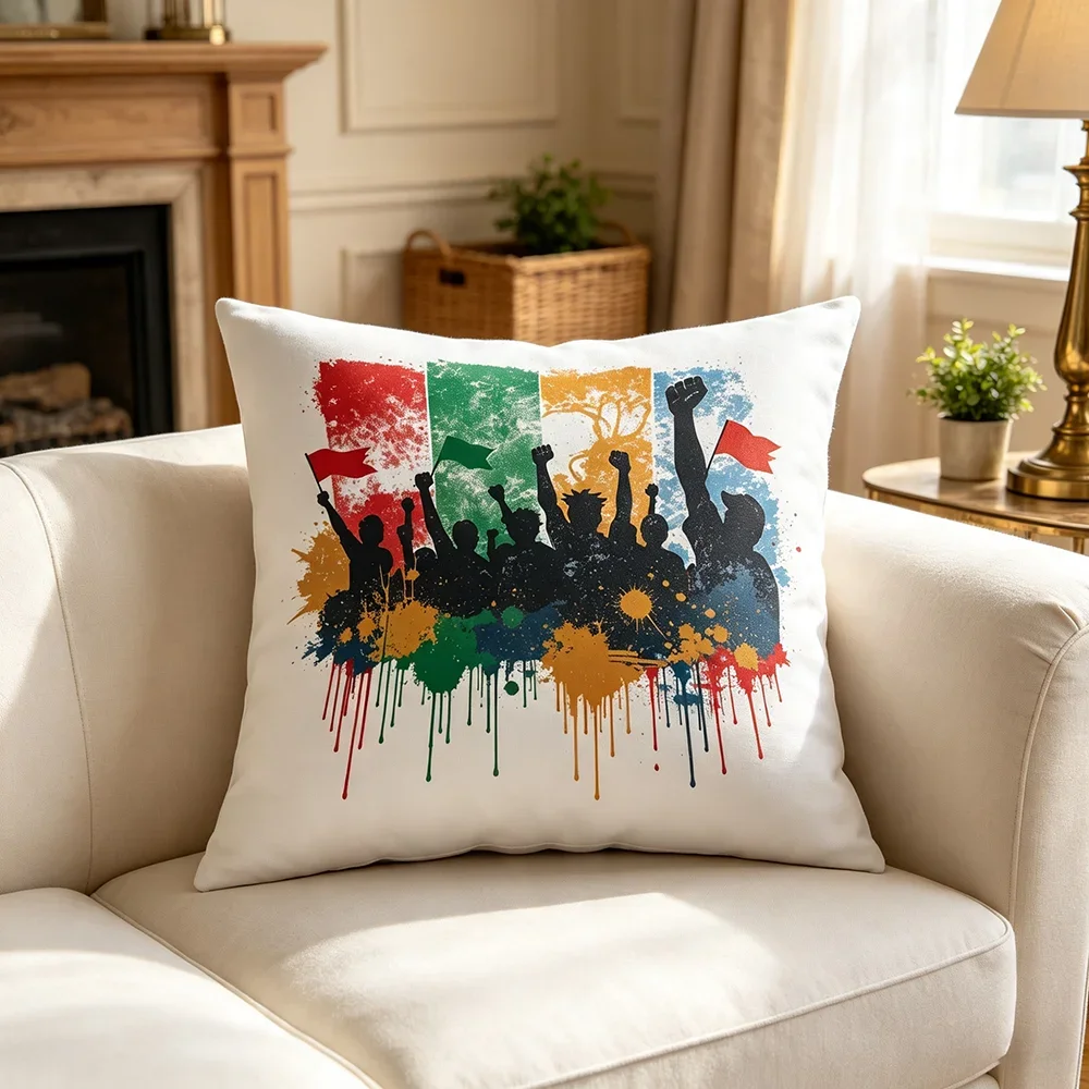 1PC Print Pillow Cover, Italian Flag Colors Soccer Fans Silhouette, Football Art Cushion Case for Sports Fan Bedroom Decor
