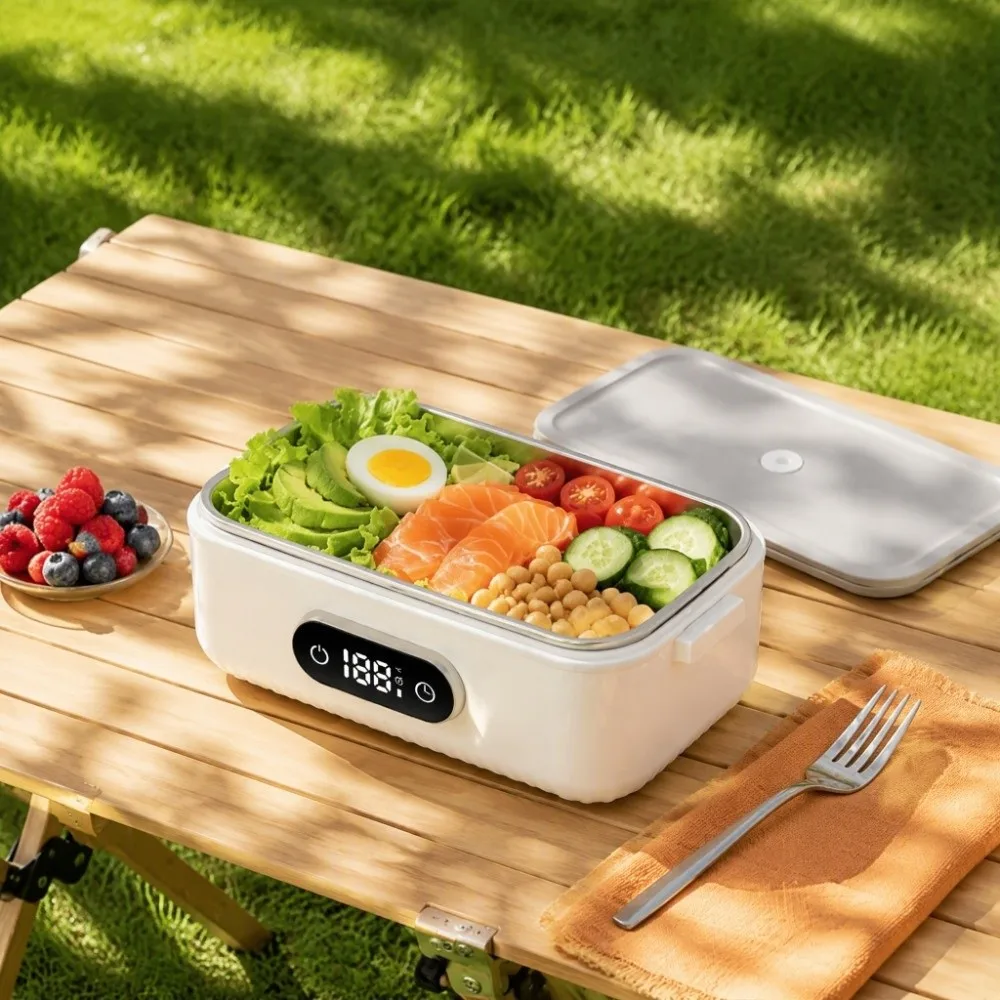 4-speed Temp USB Heated Lunch Box 6-speed Timer Cordless & Water-free Wireless Heating Food Container Adjustable Heating