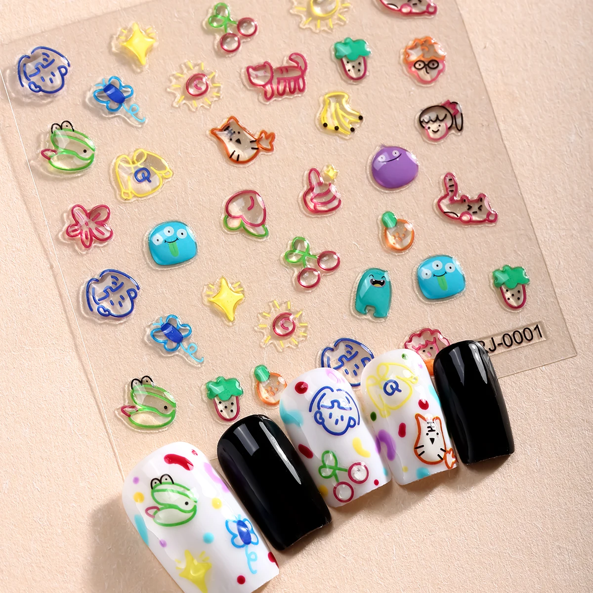 5D Cute Cat Jelly Nail Art Stickers Cartoon Cat's Paw Fruit Star Design Self-Adhesive Nail Sticker DIY Manicure Decoration Decal
