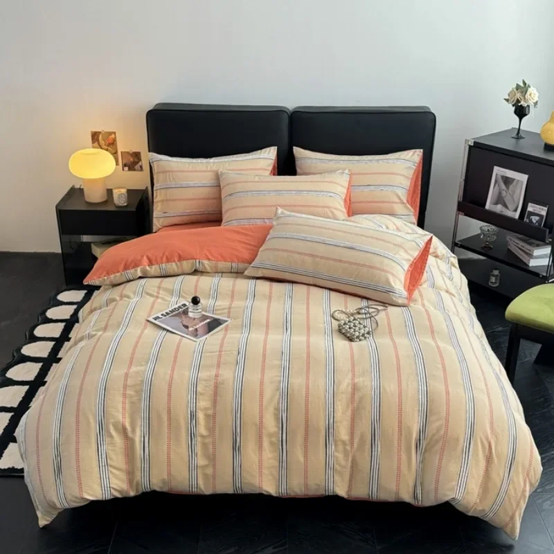 

Premium cotton yarn-dyed bed four-piece set of 100 pure cotton bedding jacquard quilt cover bed sheet four-piece bed hat model