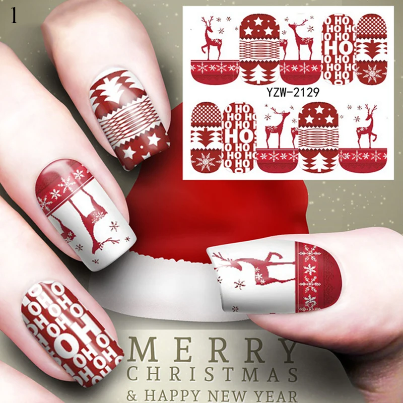 1 Sheet Christmas Nail Art Stickers Santa Claus Snow Man Full Cover Wraps Self-adhesive Decals Women Manicure Nail Art Decor