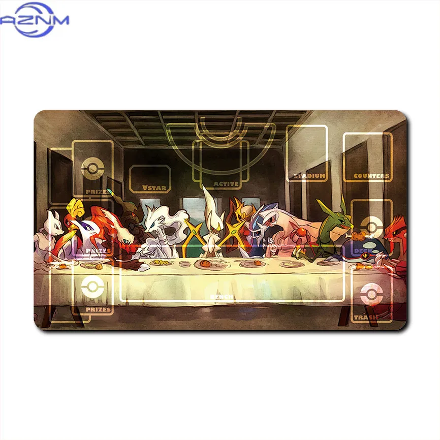 Pokemon Anime Vintage Dinner Party TCG Playmat with Complete Card Area Layout,Anti Slip Waterproof Mouse Pad