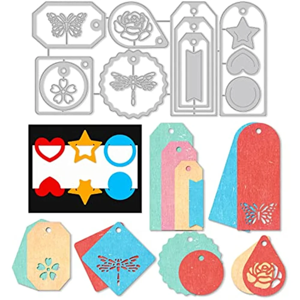 13Pcs Bookmark Embossing Template Lable Box Carbon Steel Die Cuts Love Die Cut for Scrapbooking Card DIY Craft Decoration