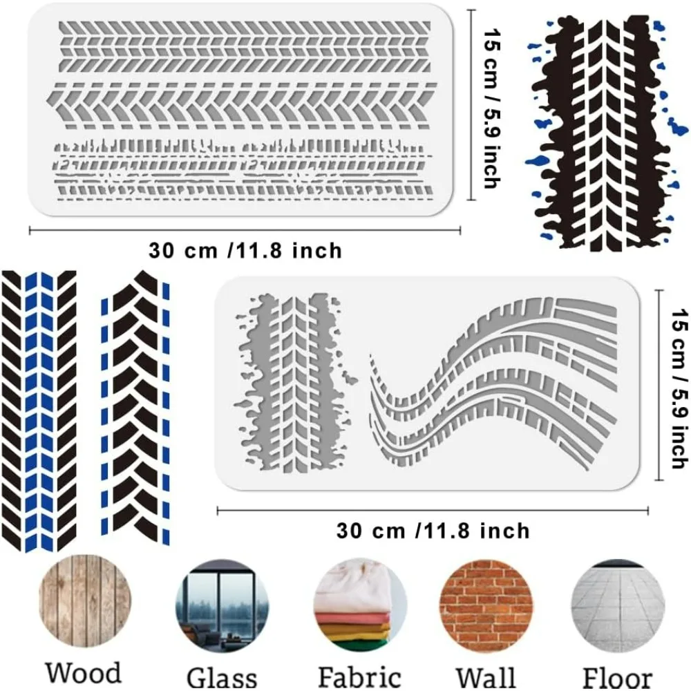 2Pcs Car Tire Tracks Stencils for Painting 11.8