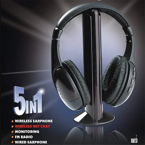 Imagen 1 del producto Auriculares inalámbricos HiFi 5 en 1 para TV o computadora Auriculares con radio FM Auriculares con micrófono y receptor inalámbrico