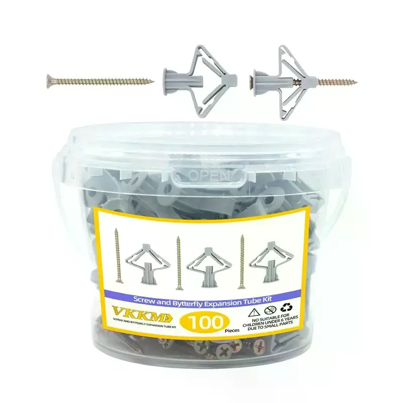 

100 шт. комплект анкеров для гипсокартона, анкеры для полых стен, заглушки для гипсокартона, винты, расширительная трубка-бабочка, труба