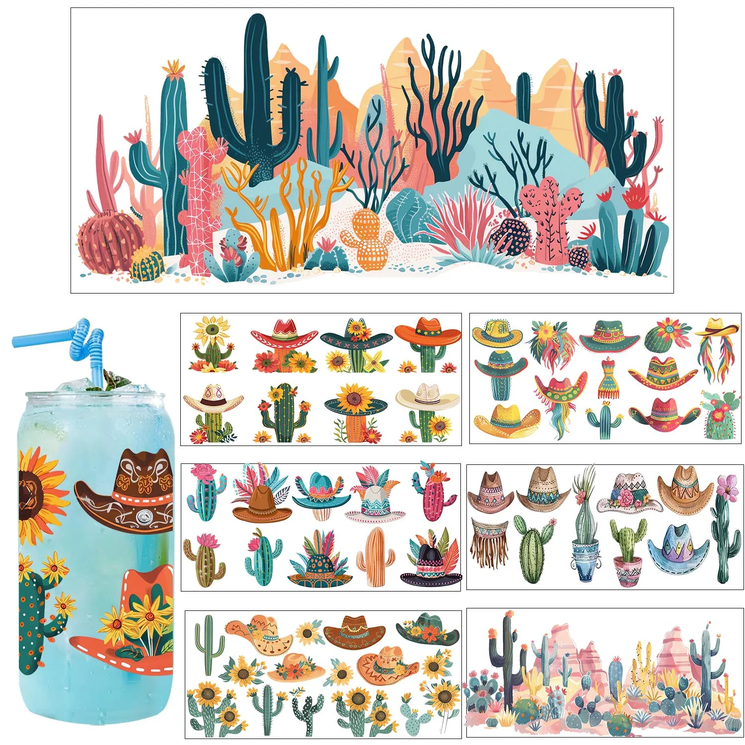 

30 Style lWestern Desert Charm easy peel waterproof Party DIY Decals 3D transfers uvdtf tumbler stickers 16oz uv dtf cup wraps