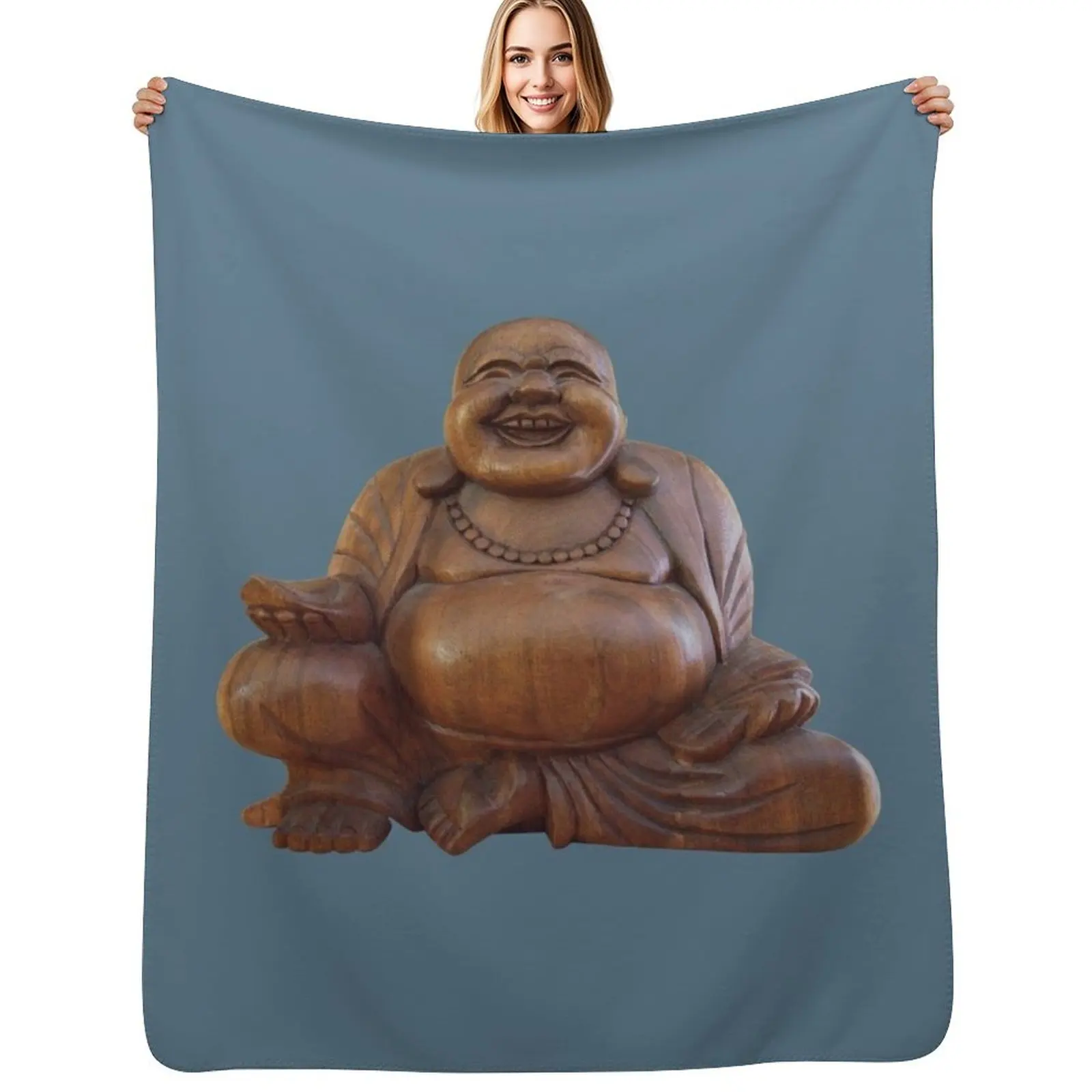 

Wooden Laughing buddha Throw Blanket Soft Bed linens Decorative Sofa Hairy Blankets