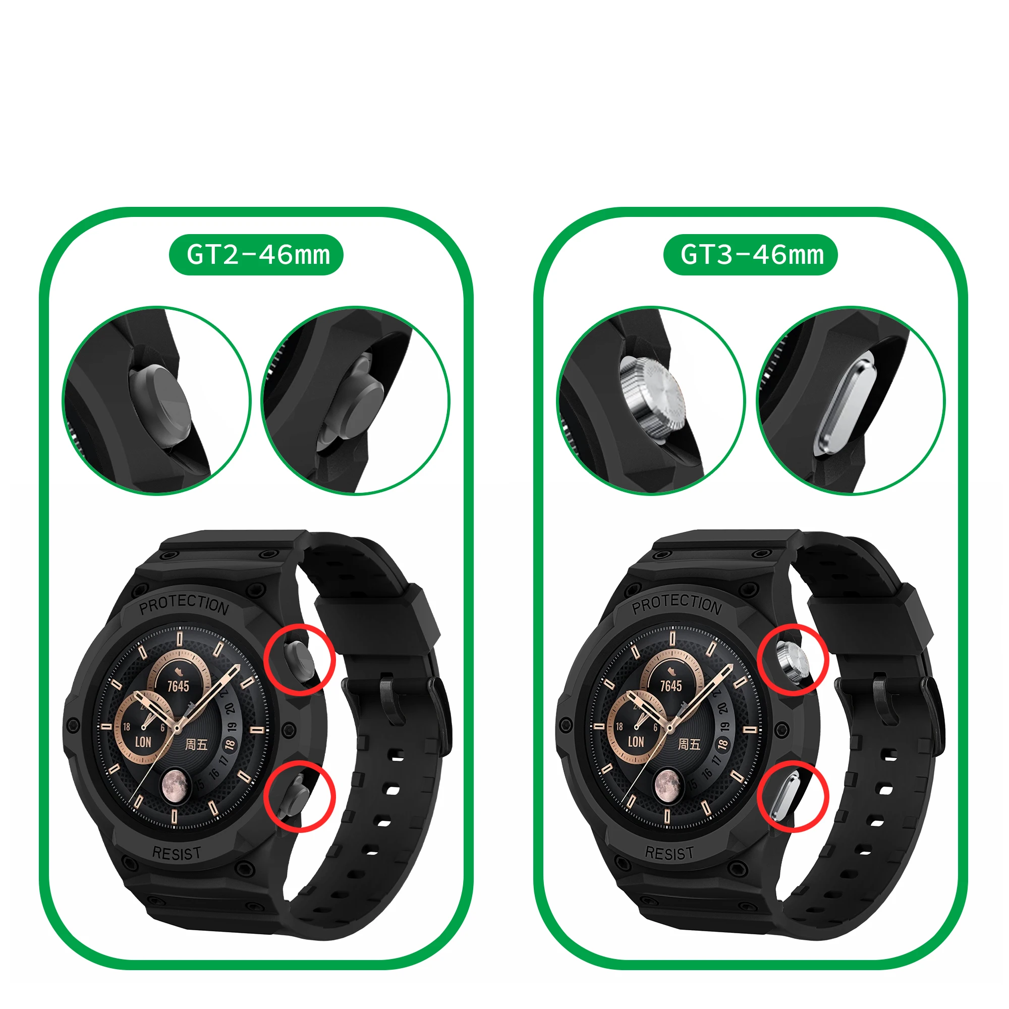 Tpu quadro escudo capa de pulso pulseira protetor para huawei relógio gt 3/2 gt3/gt2 46mm cinta pulseira banda esporte amortecedor caso