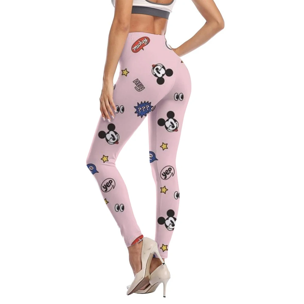 European and American Casual High Elastic Bottom Pants Disney Mickey Mouse Minnie print Pants for External Wear