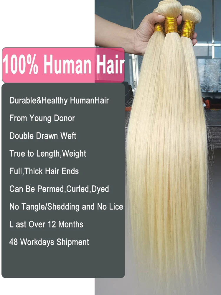 # 613 شعر بشري أشقر العظام حزم من شعر طبيعي مفرود 1 2 3 4 حزم البرازيلي 100% نسج على شكل شعر إنسان حزم الشعر البشري الخام #4