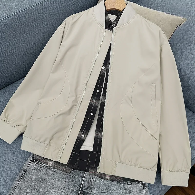 

025 Spring and Autumn Fashion Baseball Jacket Men's Fashion Solid Color Jacket High end Minimalist Hong Kong style Jacket